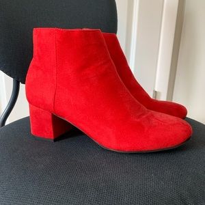 Red velvet ankle boots